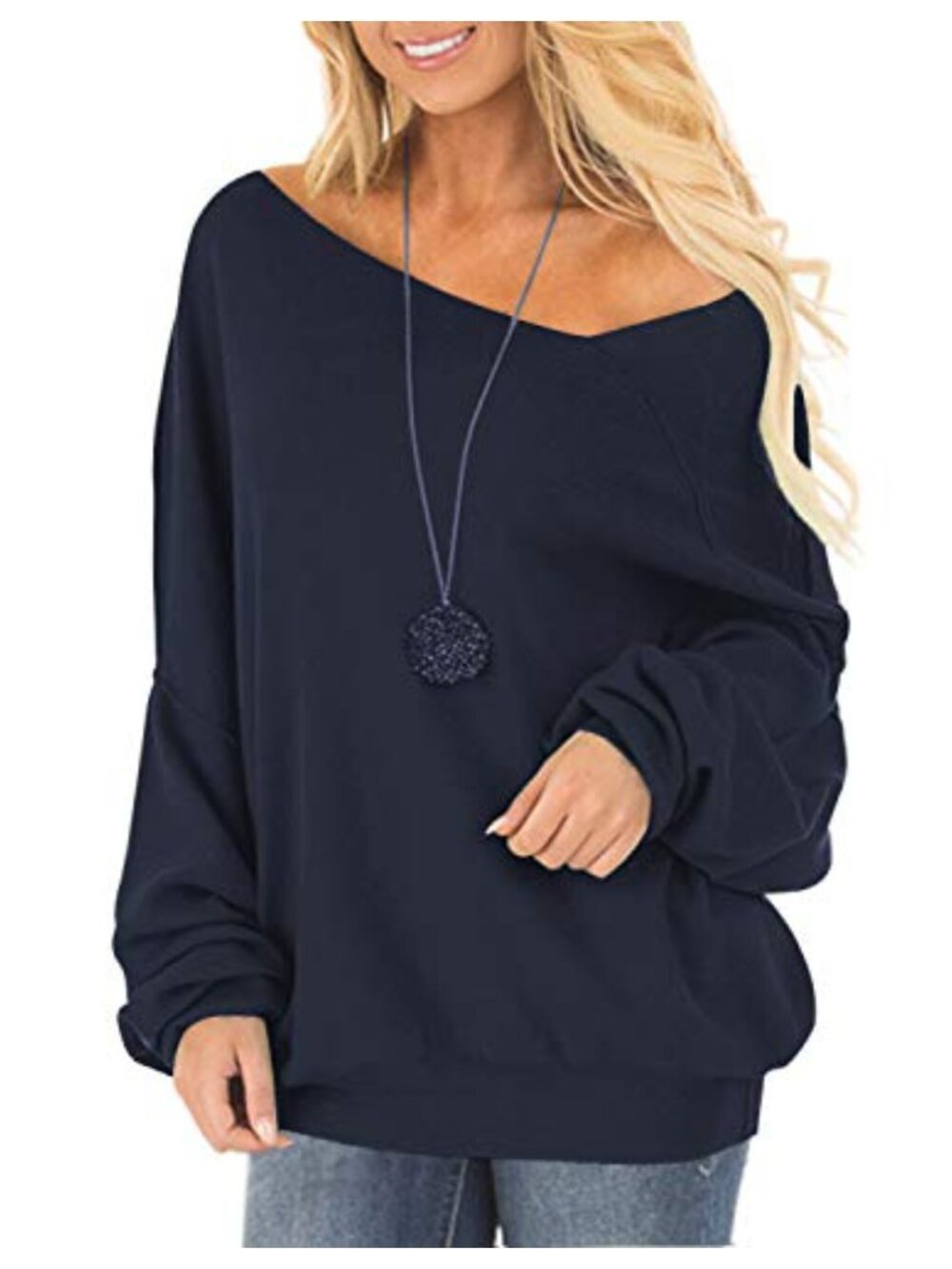 Off One Shoulder Long Sleeve Oversized Slouchy Sweater Pullover Top